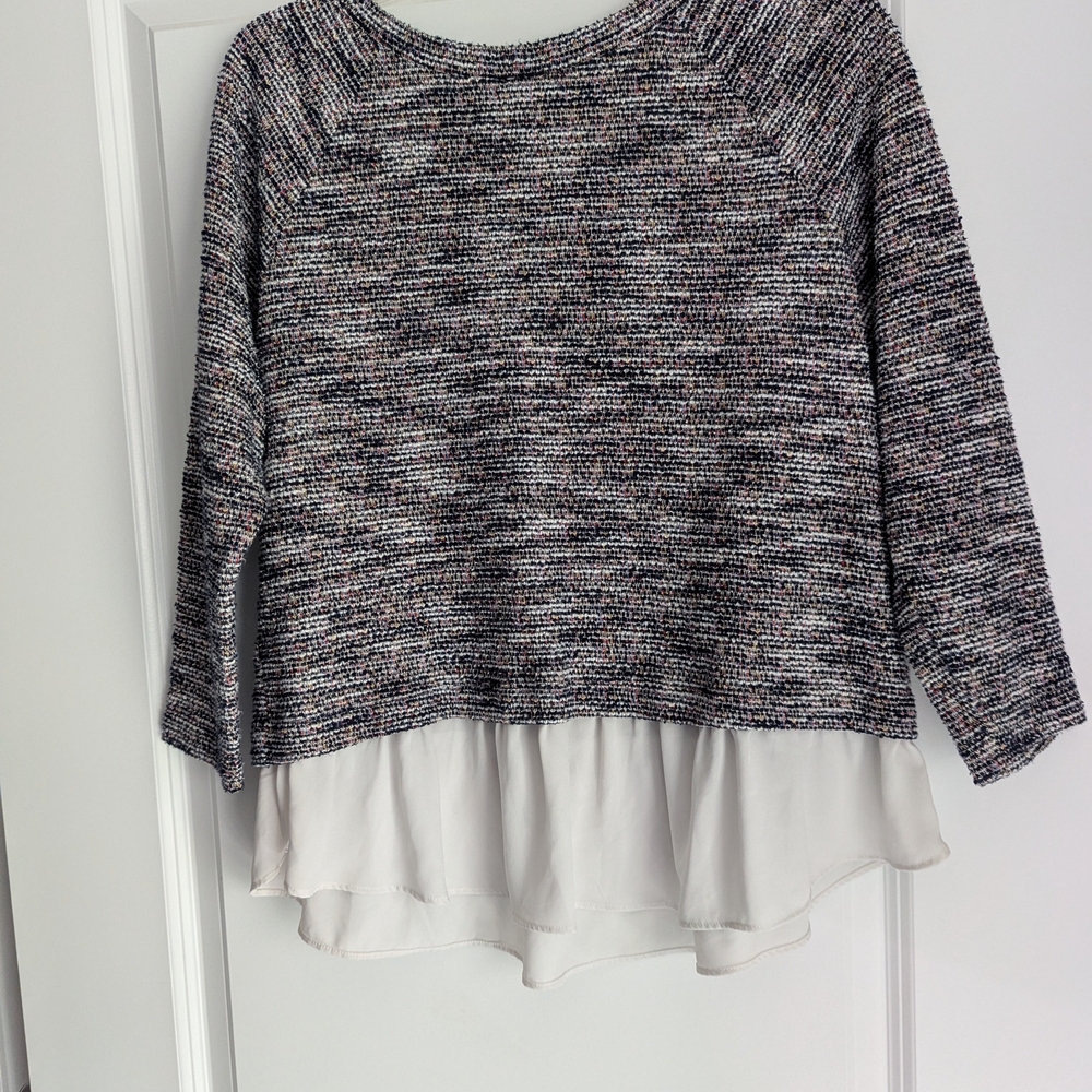 LOFT Navy and White Textured Sweater